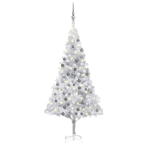 Artificial Christmas Tree with LEDs& Ball Set 180 cm Silver PET