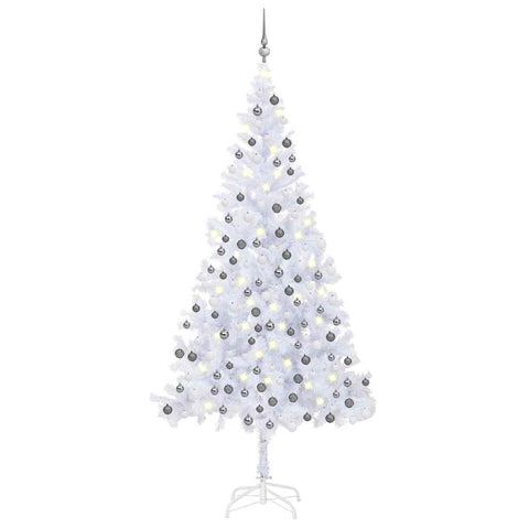 Artificial Christmas Tree with LEDs& Ball Set L 240 cm White