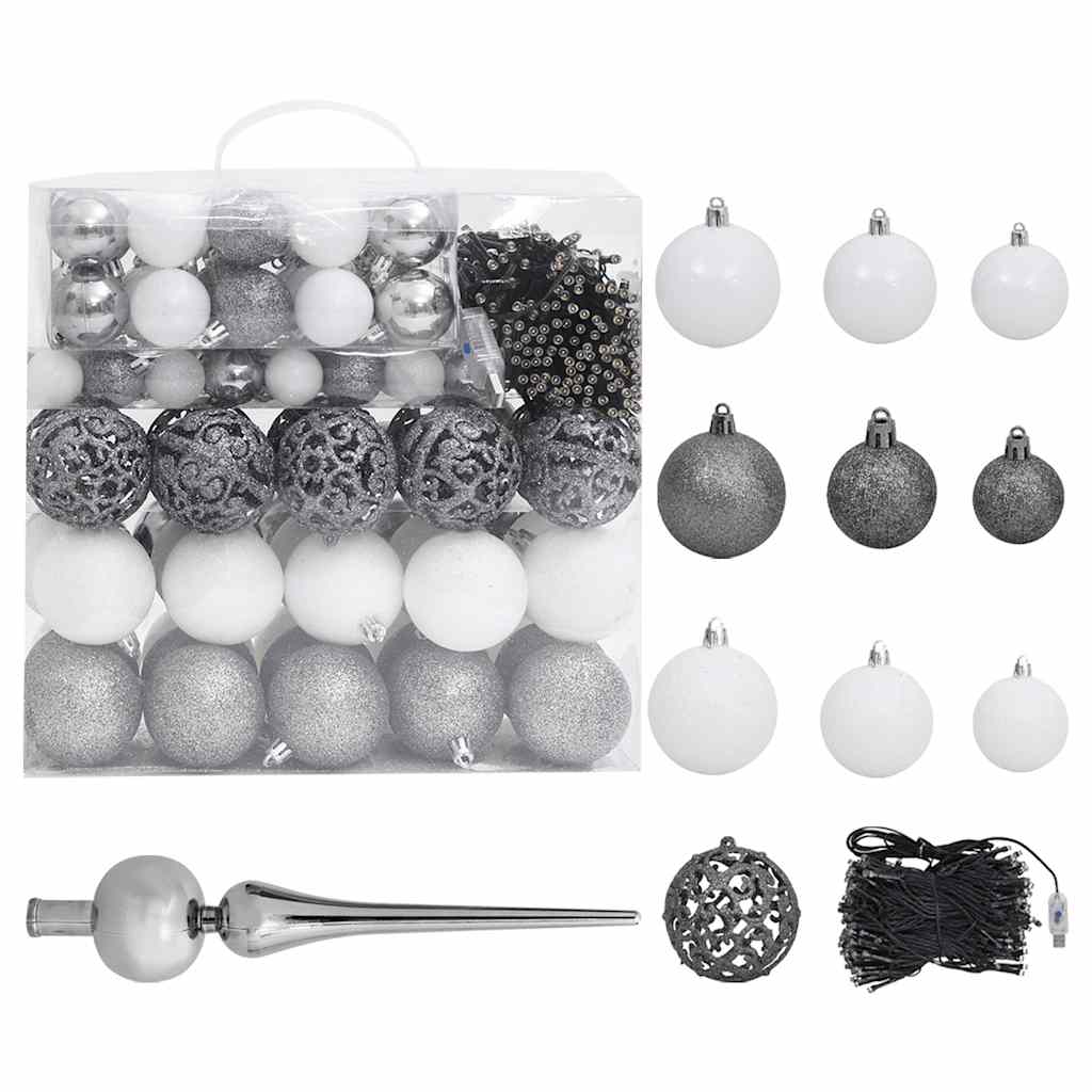 Artificial Christmas Tree with LEDs& Ball Set White 210 cm PVC