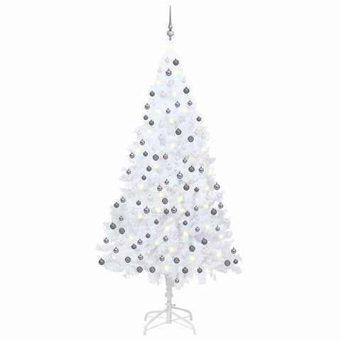 Artificial Christmas Tree with LEDs& Ball Set White 210 cm PVC