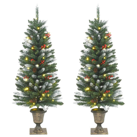 Artificial Christmas Trees 2 pcs 100 LEDs Green and White