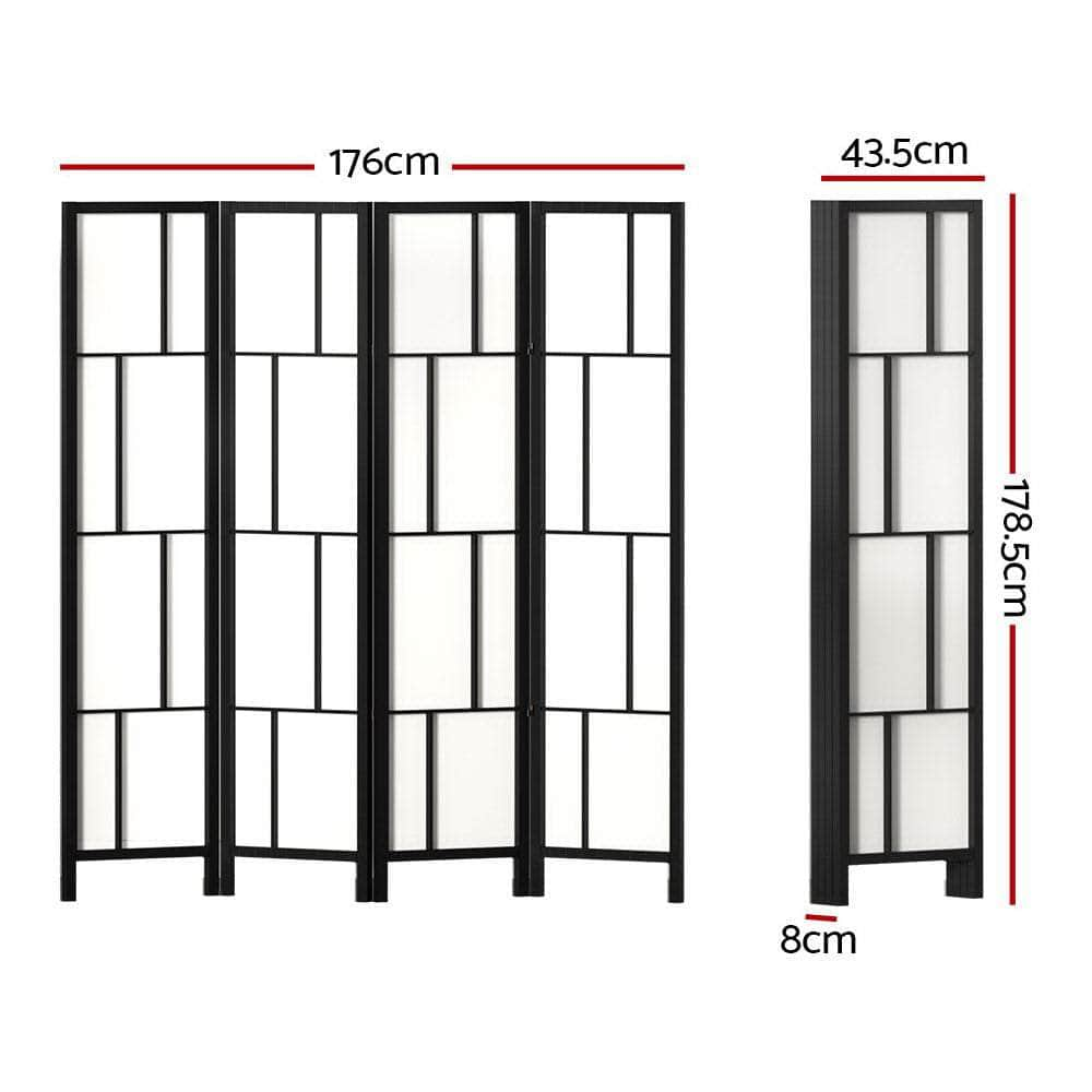 Ashton Room Divider Screen Privacy Wood Dividers Stand 4 Panel Black