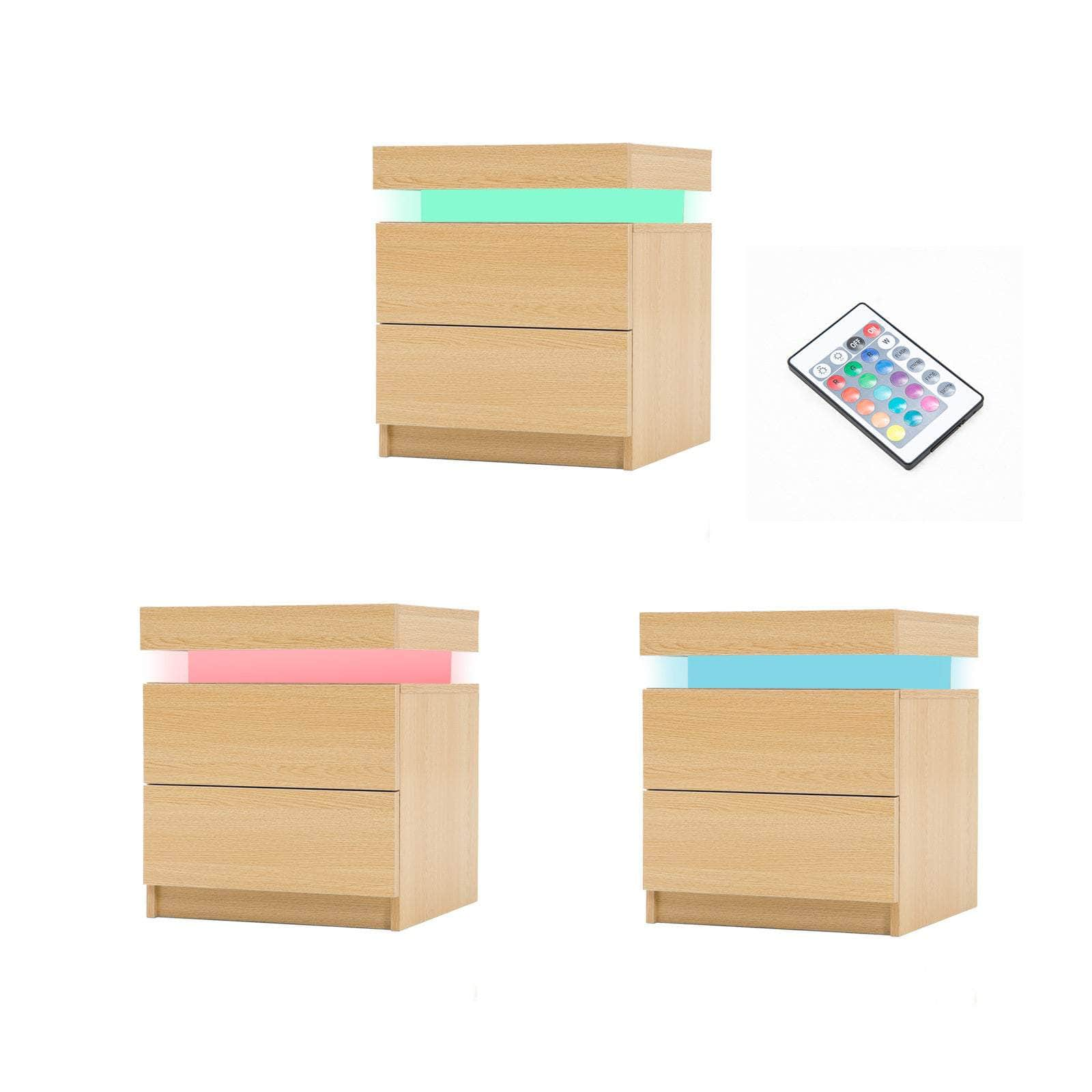 Aurora Black/White/Oak Led Nightstand Duo