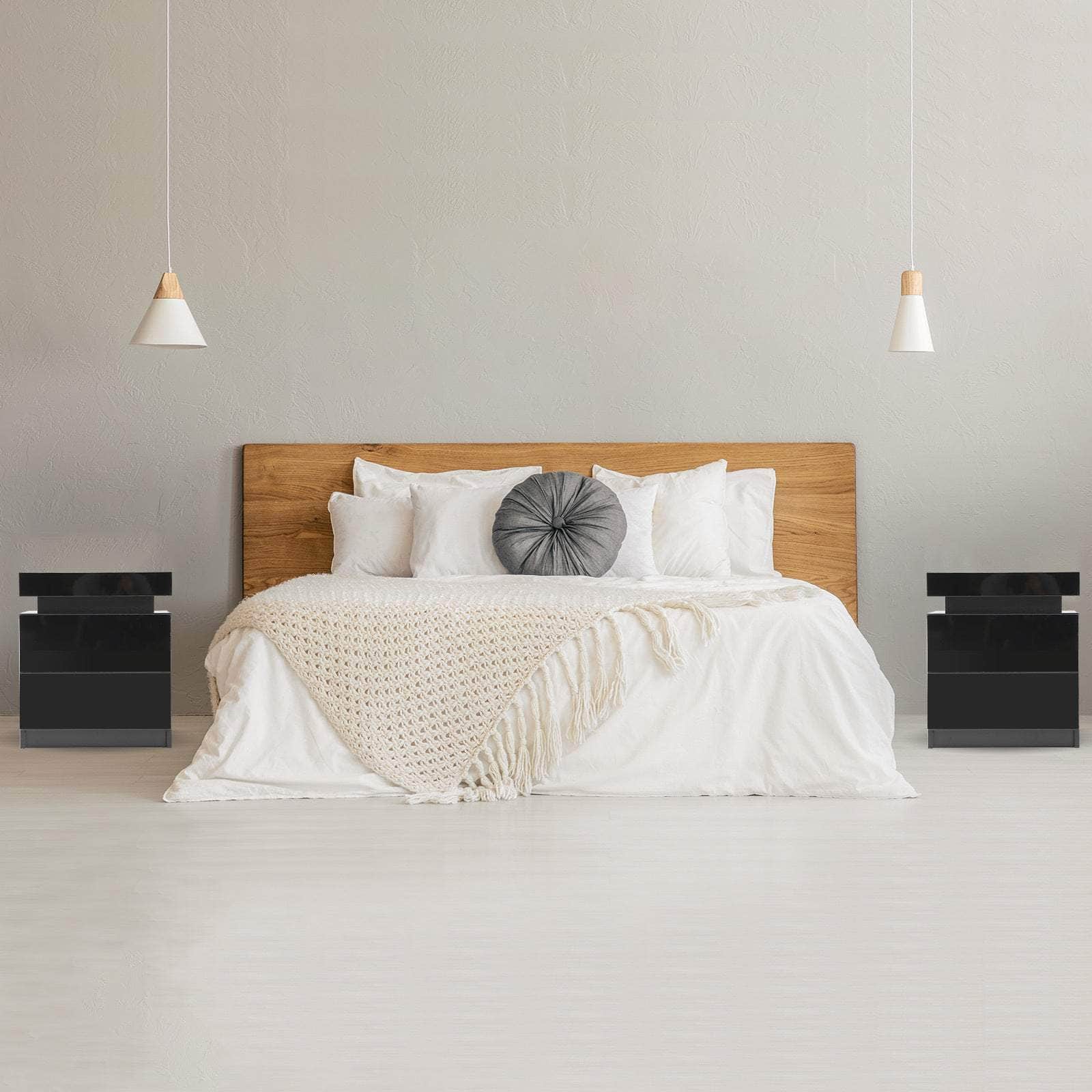 Aurora Black/White/Oak Led Nightstand Duo