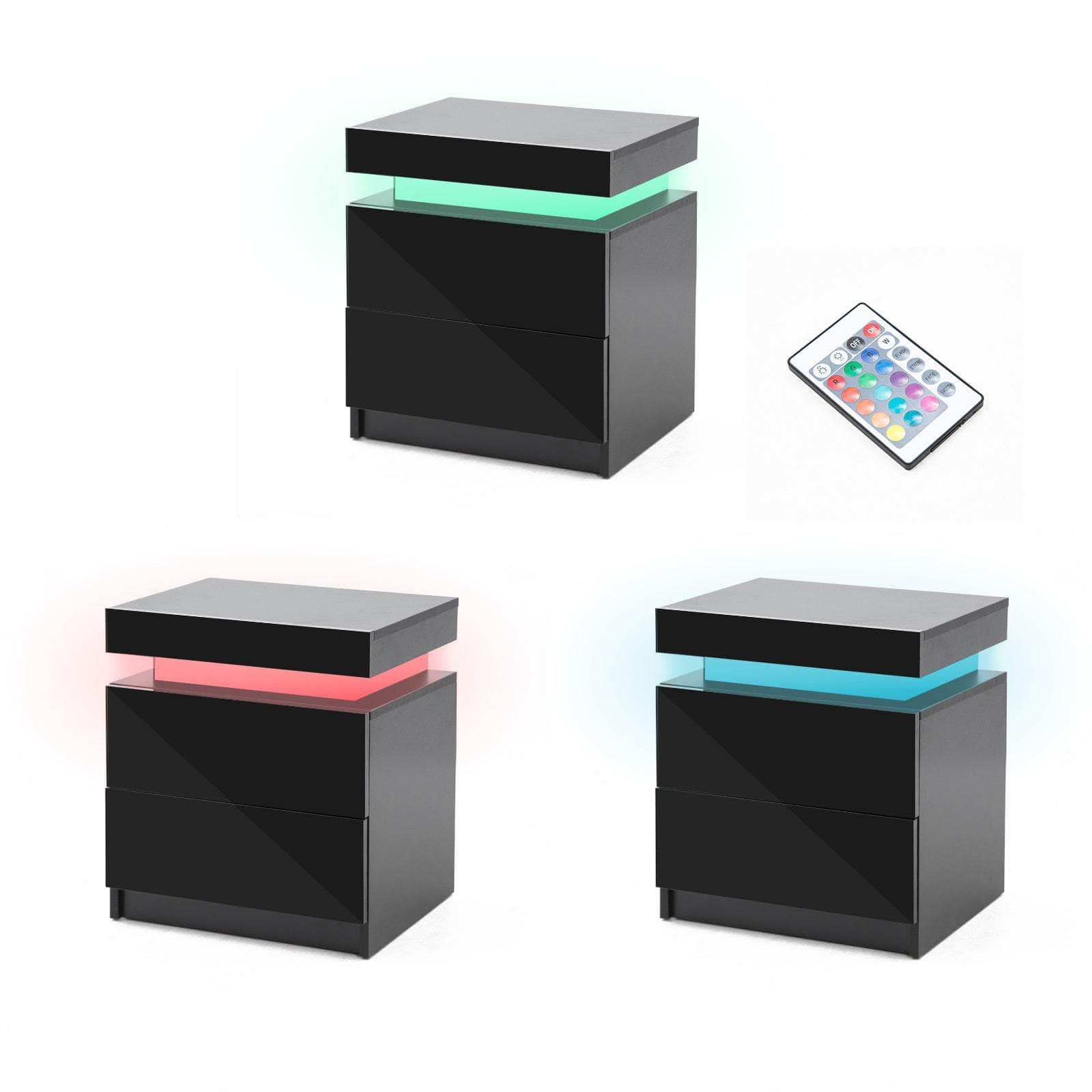 Aurora Black/White/Oak Led Nightstand Duo