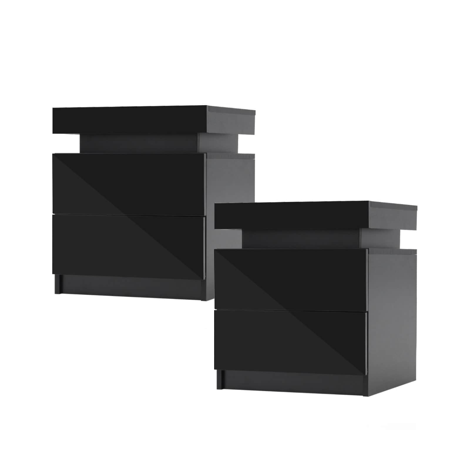 Aurora Black/White/Oak Led Nightstand Duo