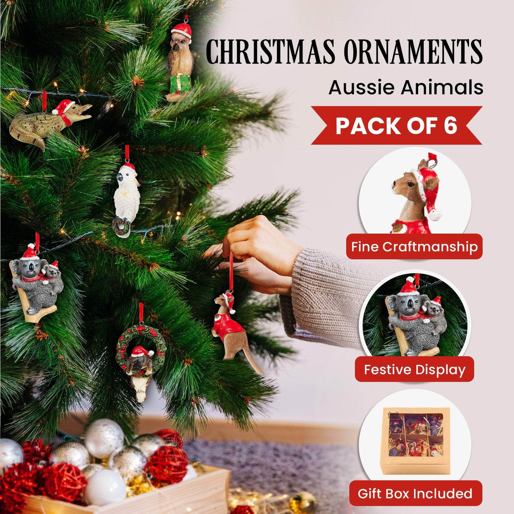 Aussie Animals Pack of 6 Christmas Baubles Decoration Gift Pack