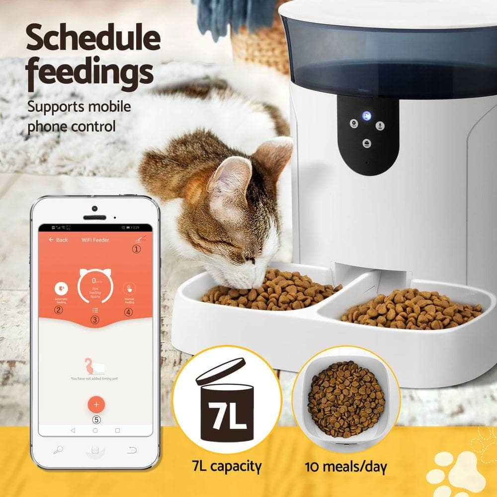 Automatic Pet Feeder Dog Cat Wifi 7L Auto Smart Food Dispenser Timer Feed