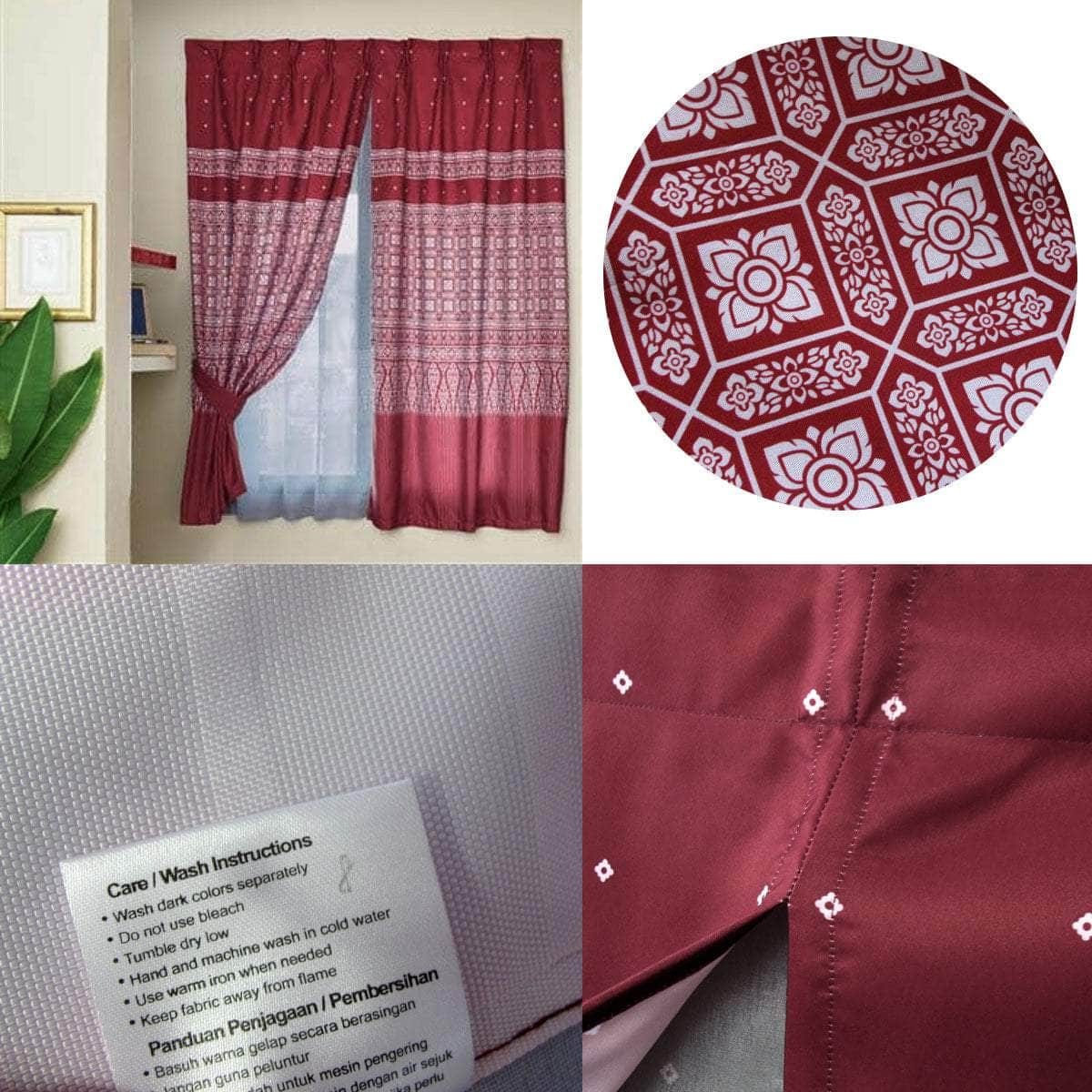 Avon Home Casa Kayangan Burgundy Pinch Pleat Window Curtain with Attached Lace