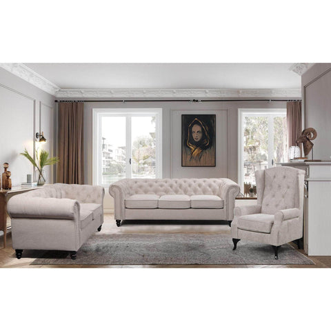 Back Chair Sofa Chesterfield Armchair Fabric Uplholstered - Beige