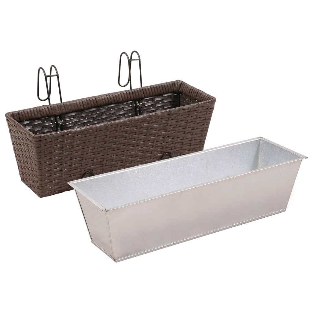 Balcony Trapezoid Rattan Planter Set 50 cm 2 pcs Brown