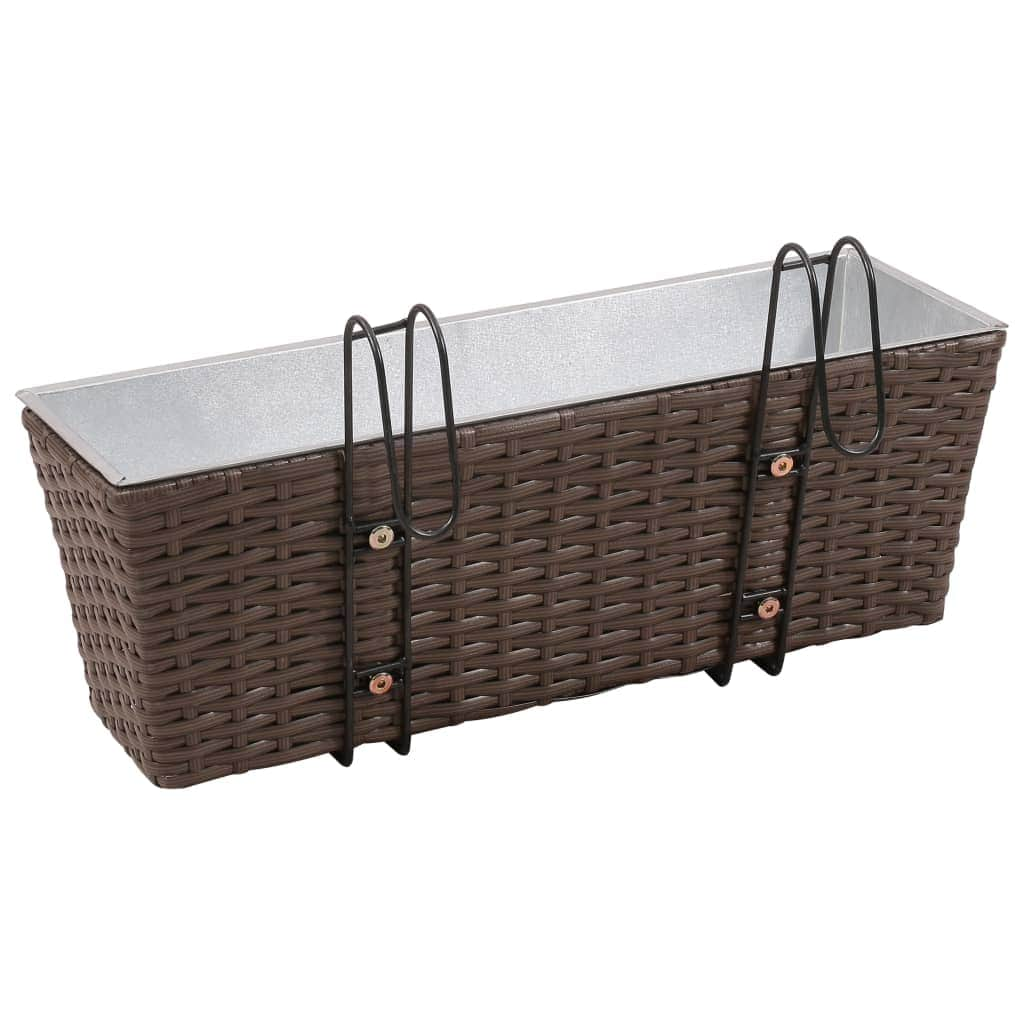 Balcony Trapezoid Rattan Planter Set 50 cm 2 pcs Brown