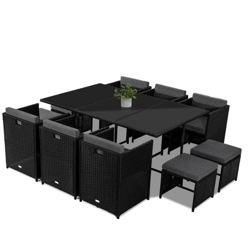 Bali 11 Piece Outdoor Dining Set-Black