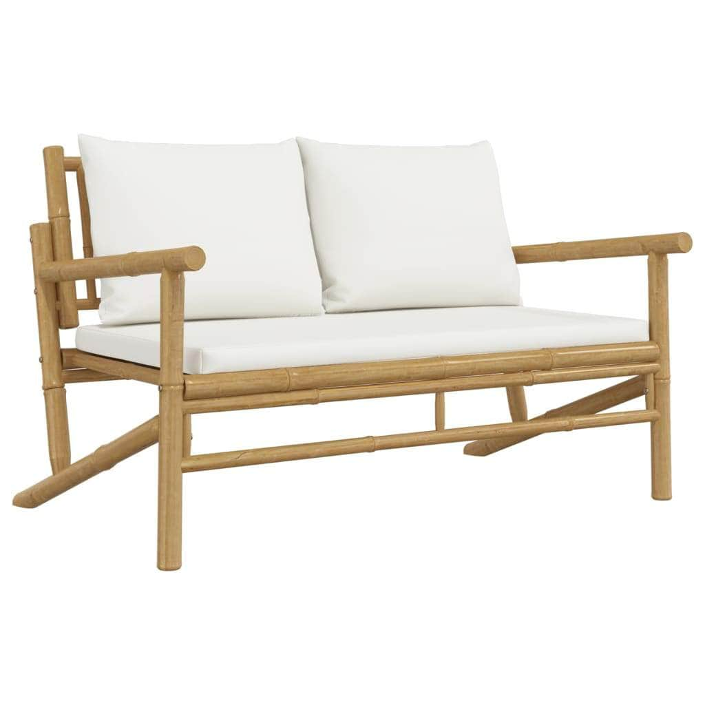 Bamboo 2-Piece Garden Lounge Set with Cream White Cushions