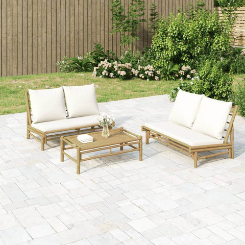 Bamboo 2-Piece Garden Lounge with Cream White Cushions