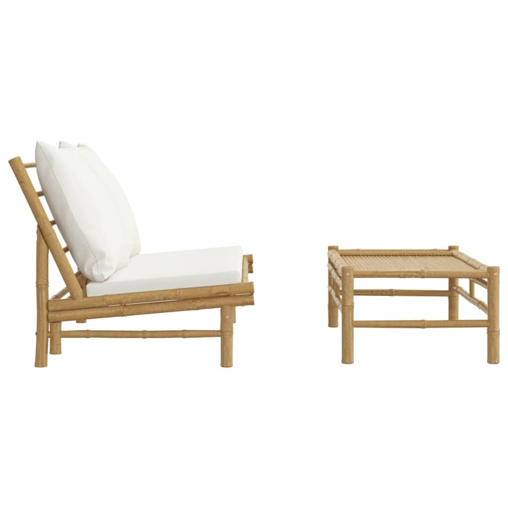 Bamboo 2-Piece Garden Lounge with Cream White Cushions