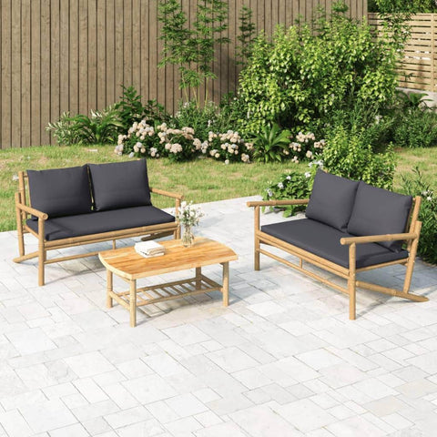 Bamboo 2-Piece Garden Lounge with Dark Grey Cushions