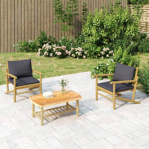 Bamboo Bliss: Duo Garden Chairs with Dark Grey Comfort