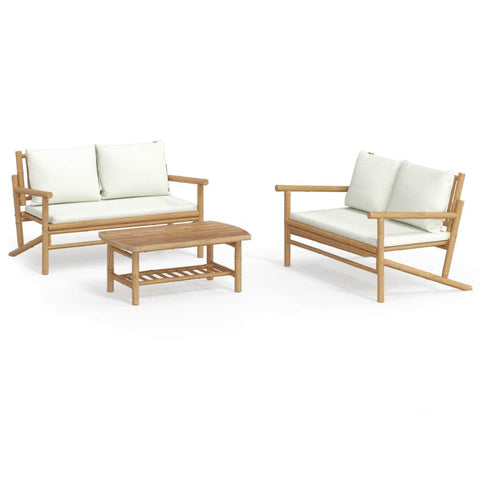 Bamboo Blissful Trio: 3-Piece Lounge Set with Cream White Cushions