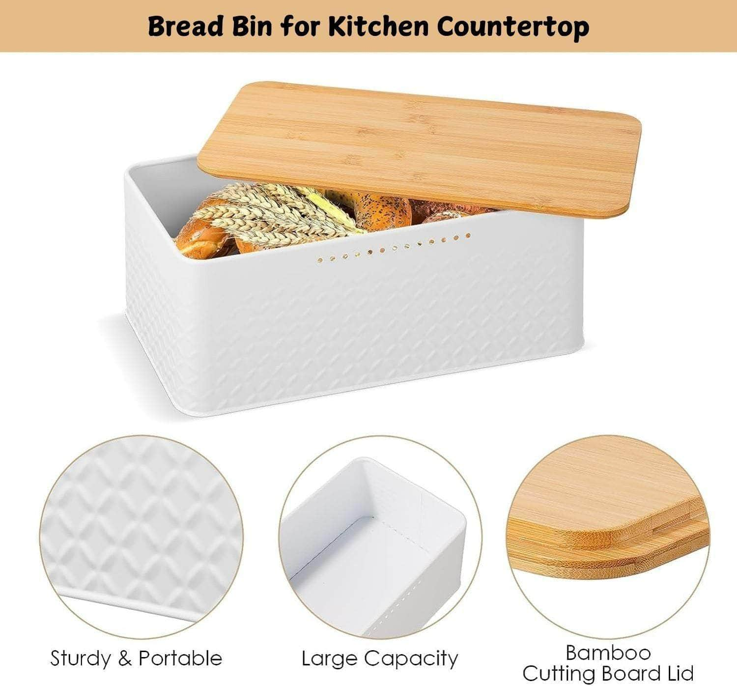 Bamboo Bread Bin with Lid - Kitchen Countertop