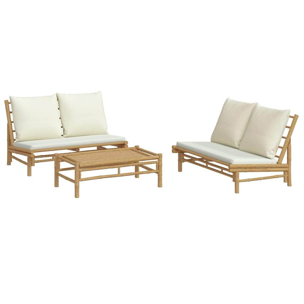 Bamboo Calm Collection: 3-Piece Lounge Set with Cream White Cushions