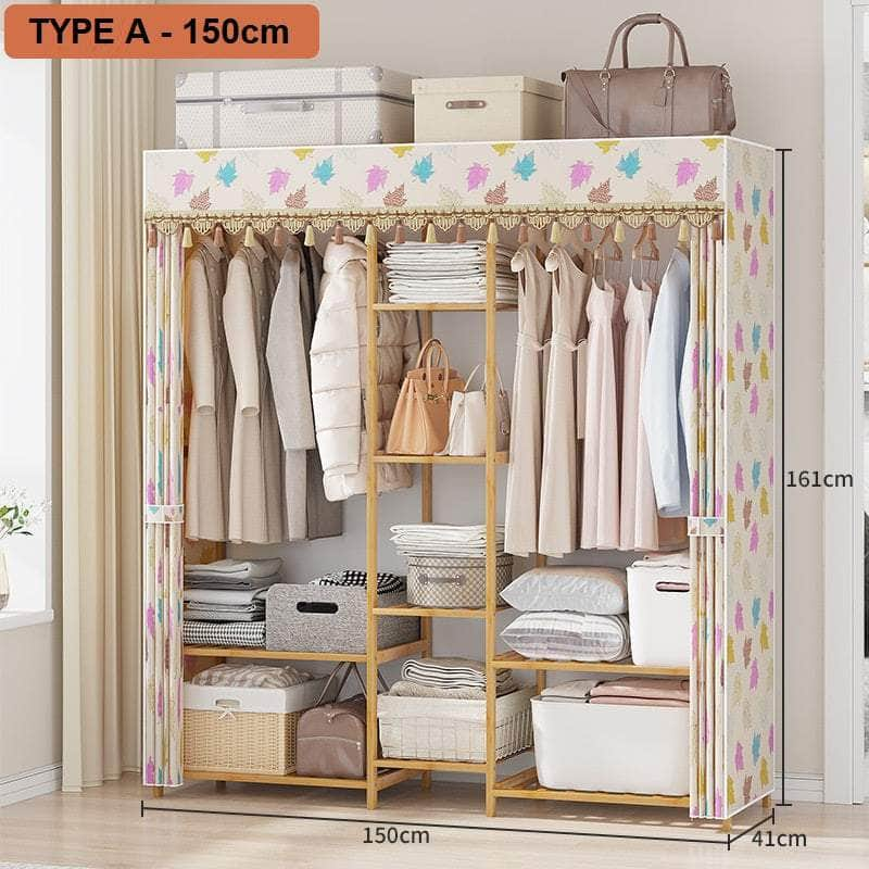 Bamboo Clothes Rack With Dustproof Cover