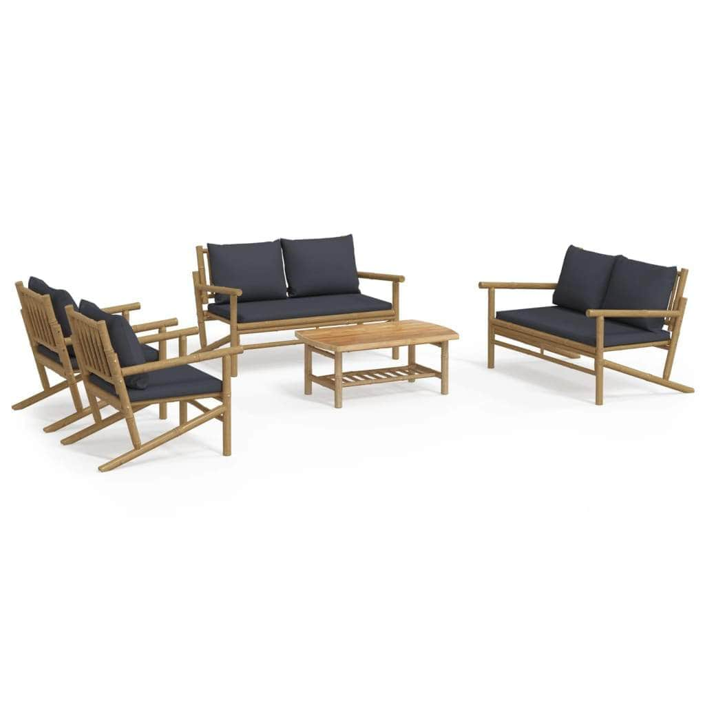 Bamboo Elegance Ensemble: 5-Piece Lounge Set with Dark Grey Cushion