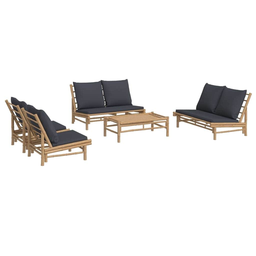 Bamboo Elegance Pentad: 5-Piece Lounge Set with Dark Grey Cushions