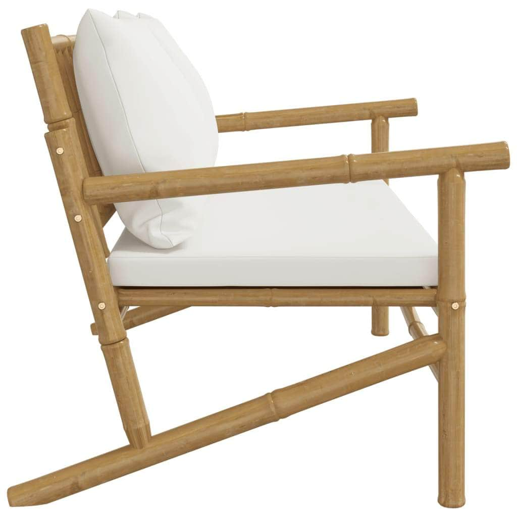 Bamboo Garden Bench with Cream White Cushions