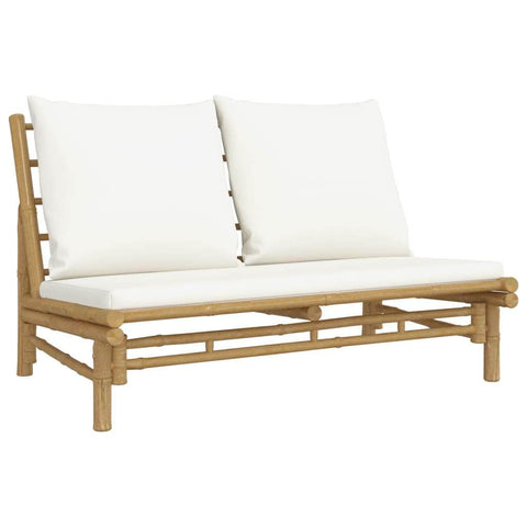 Bamboo Garden Bench with Creamy White Cushions