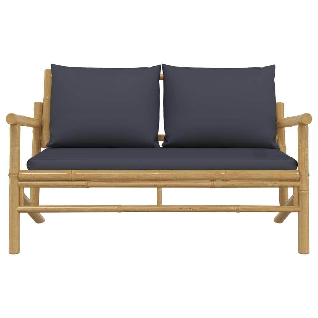 Bamboo Garden Bench with Dark Grey Cushions