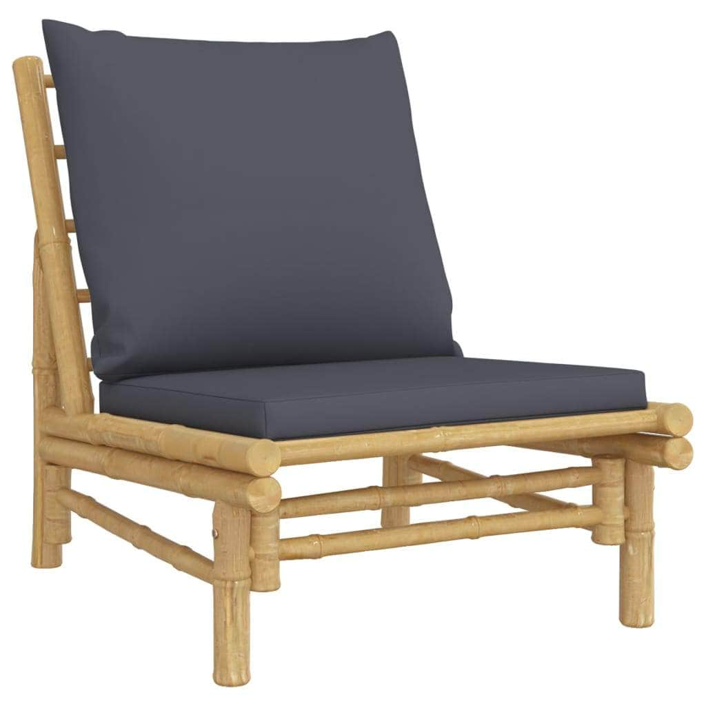 Bamboo Garden Chairs Pair with Dark Grey Cushions