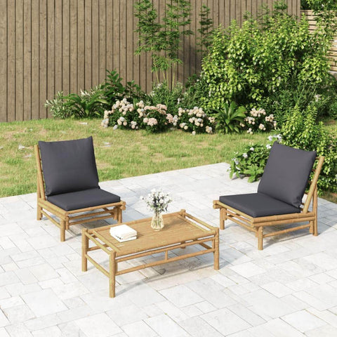 Bamboo Garden Chairs Pair with Dark Grey Cushions