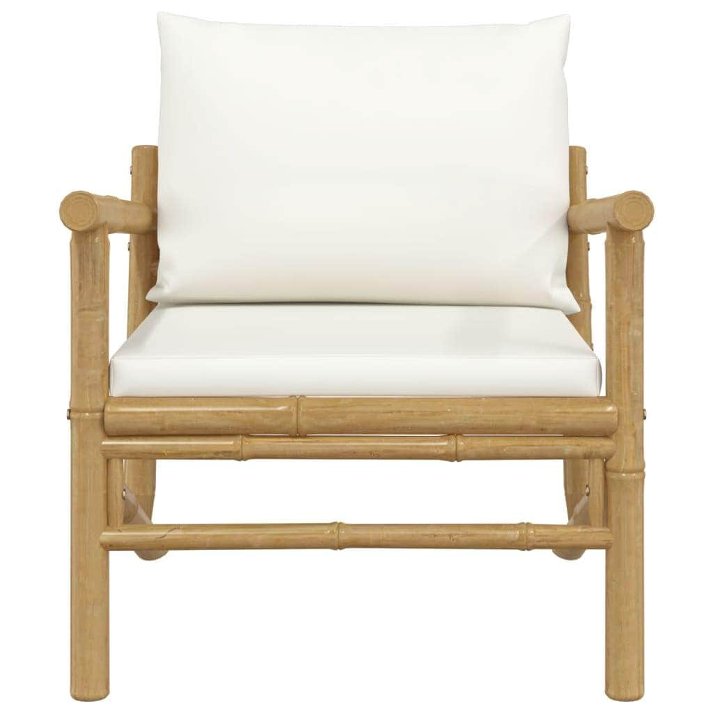 Bamboo Garden Chairs (Set of 2) with Cream White Cushions