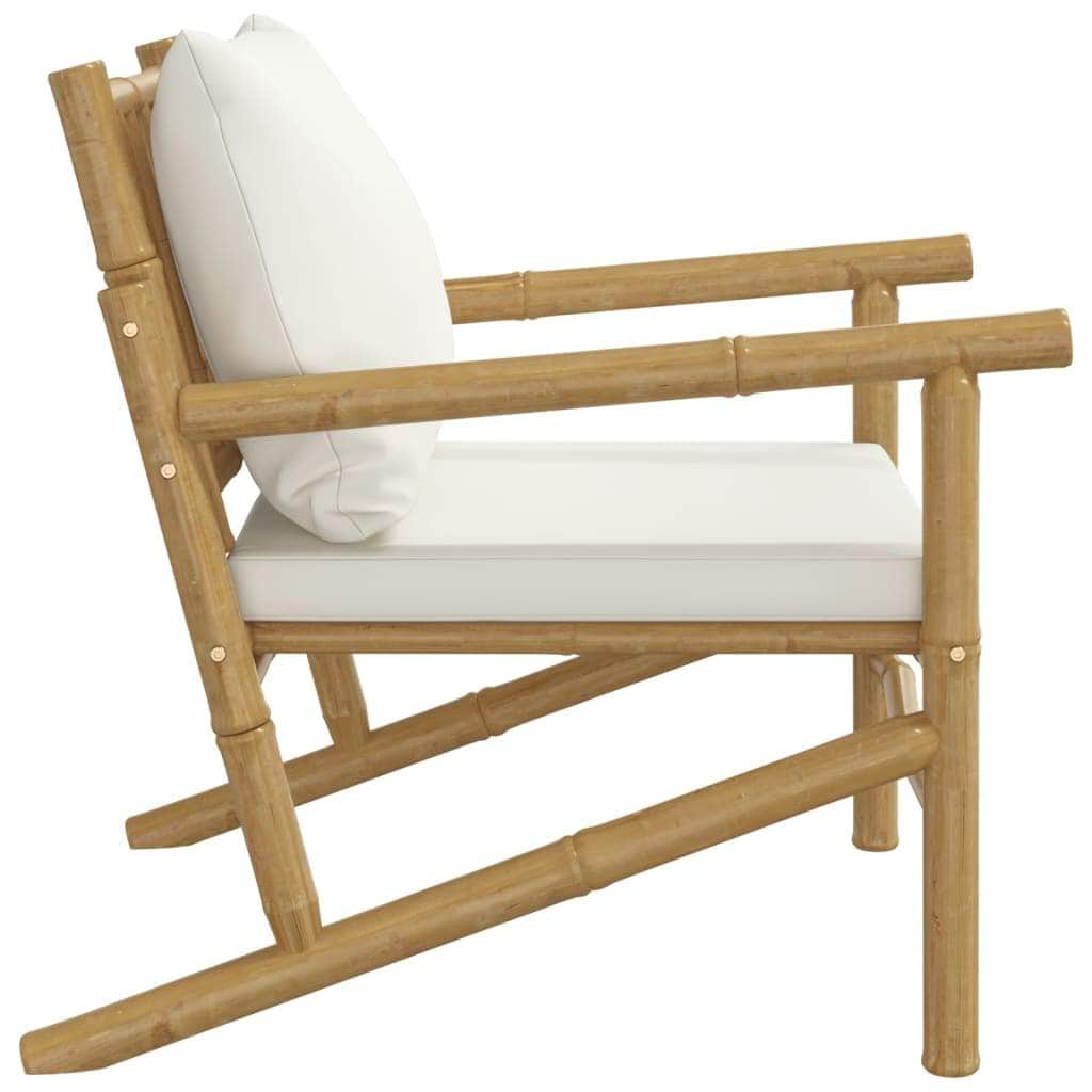 Bamboo Garden Chairs (Set of 2) with Cream White Cushions