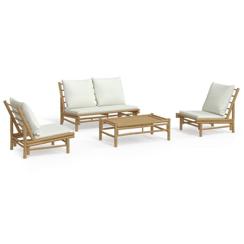 Bamboo Grace Quartet: 4-Piece Lounge Set with Cream White Cushions