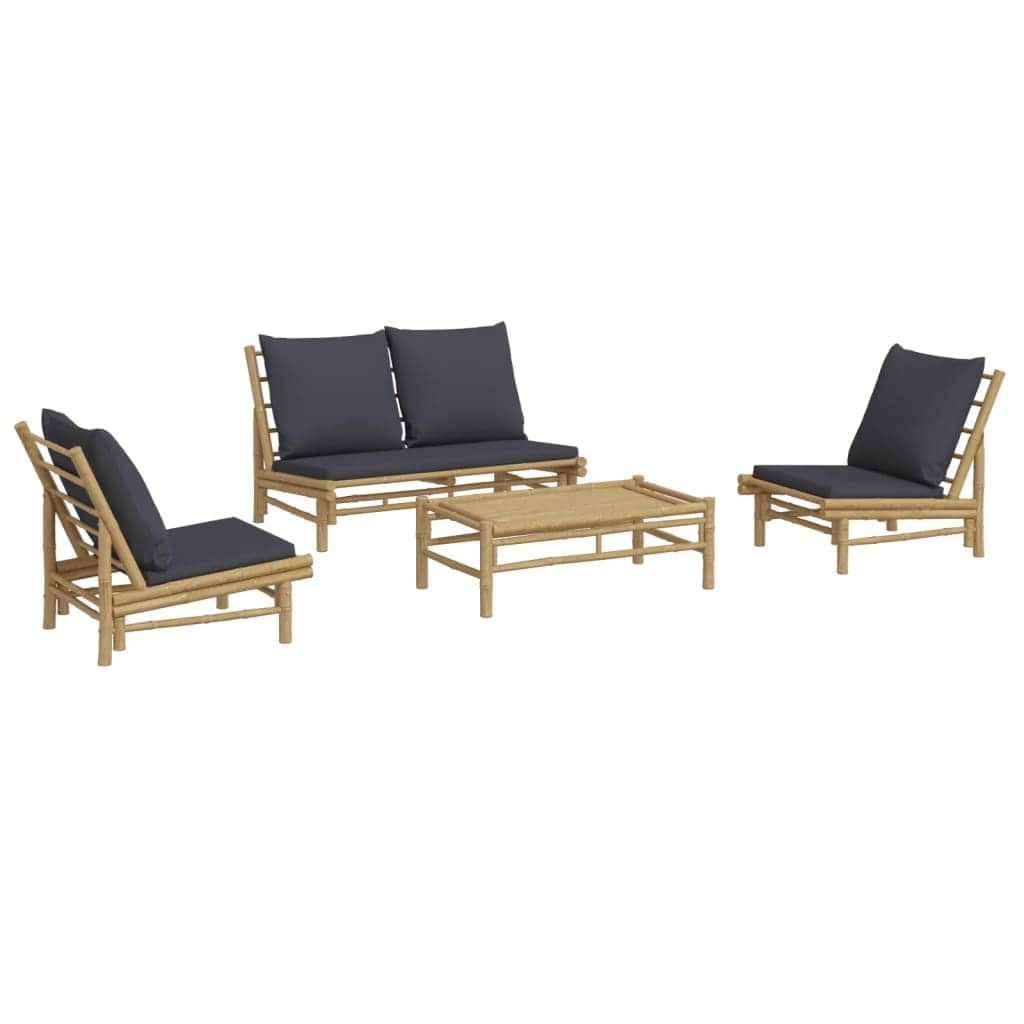 Bamboo Harmony Quartet: 4-Piece Lounge Set with Dark Grey Cushions