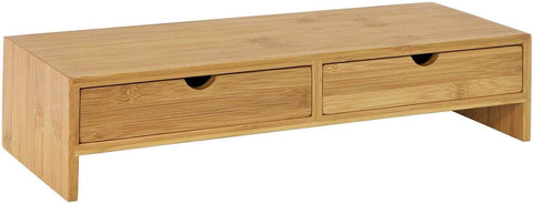 Bamboo Monitor Stand Desk Organizer With 2 Drawers