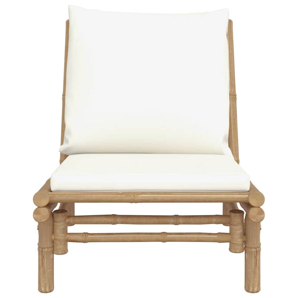 Bamboo Pair Garden Chairs with Cream White Cushions