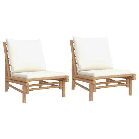 Bamboo Pair Garden Chairs with Cream White Cushions