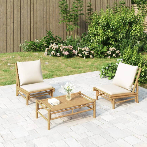 Bamboo Pair Garden Chairs with Cream White Cushions