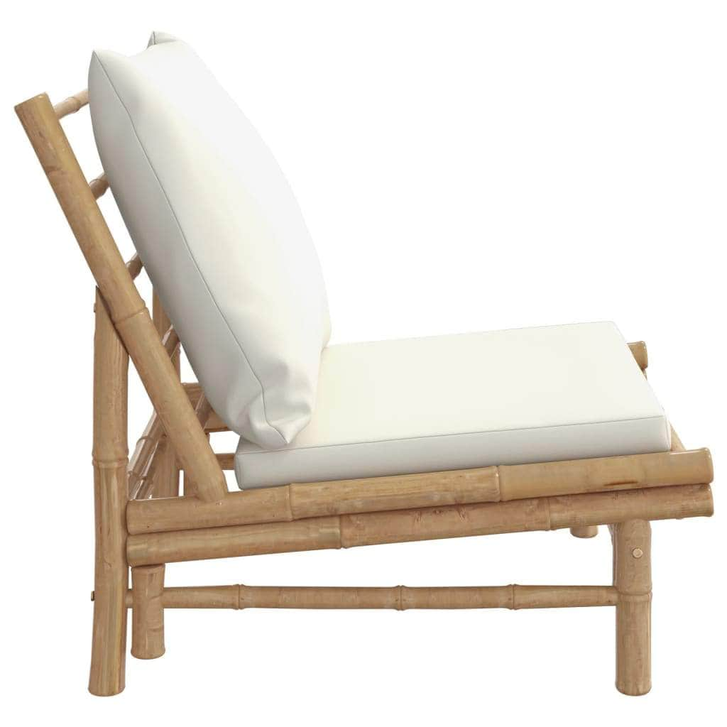 Bamboo Pair Garden Chairs with Cream White Cushions