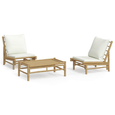 Bamboo Peaceful Trio: 3-Piece Lounge Set with Cream White Cushions