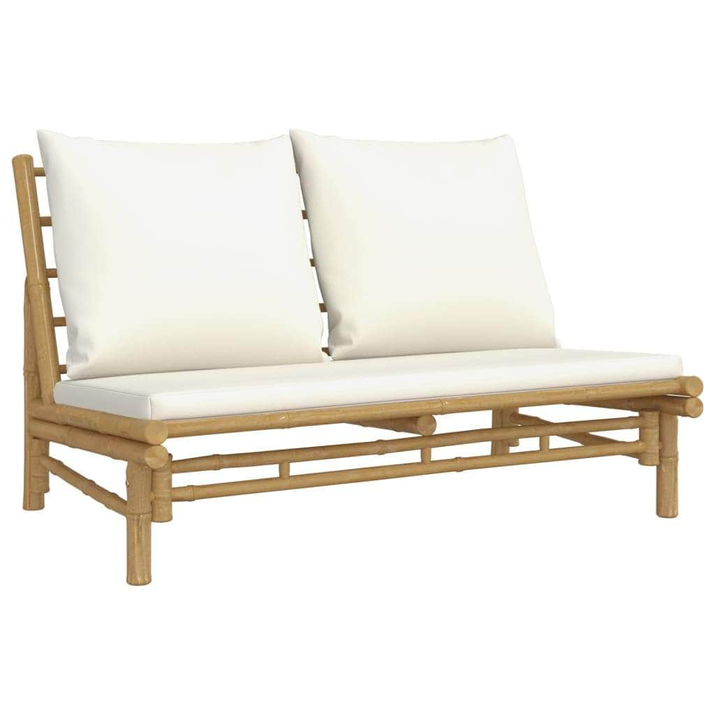 Bamboo Radiance Quintet: 5-Piece Lounge Set with Cream White Cushions