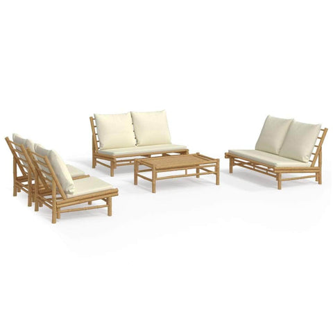 Bamboo Radiance Quintet: 5-Piece Lounge Set with Cream White Cushions