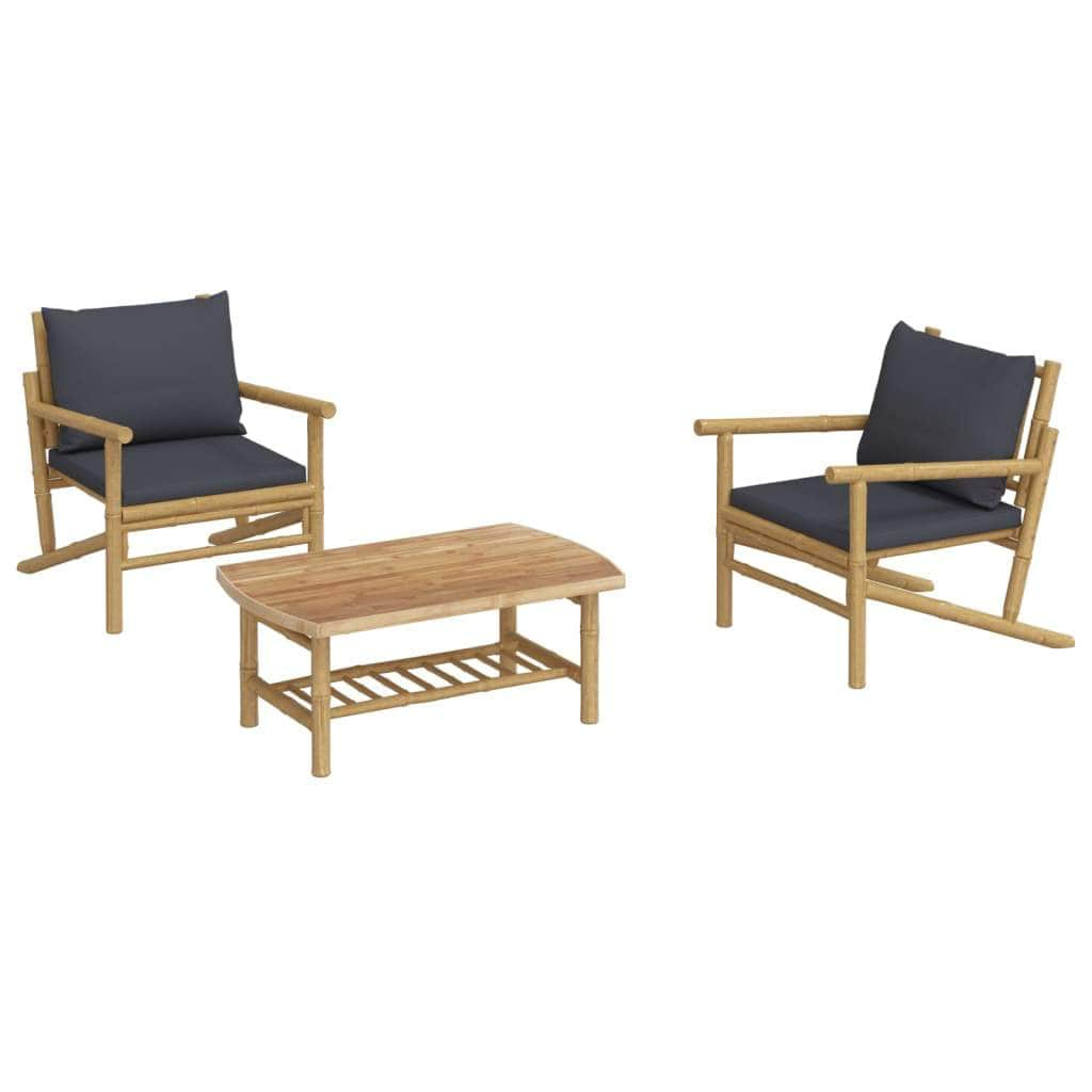 Bamboo Retreat Trio: 3-Piece Lounge Set with Dark Grey Cushions