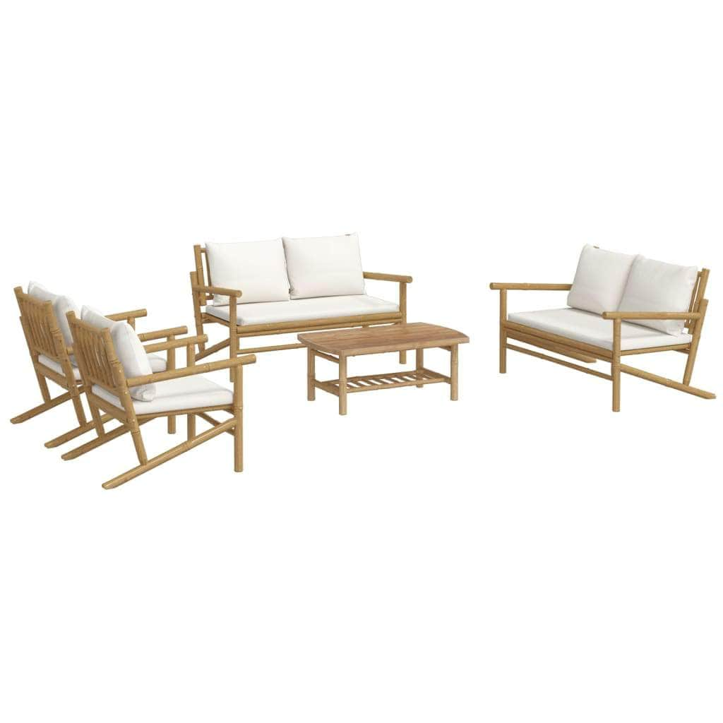 Bamboo Serene Quintet: 5-Piece Lounge Set with Cream White Cushions