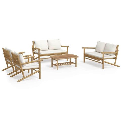 Bamboo Serene Quintet: 5-Piece Lounge Set with Cream White Cushions