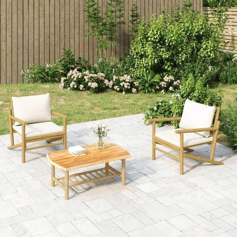 Bamboo Serenity Set: 3-Piece Lounge with Cream White Cushions