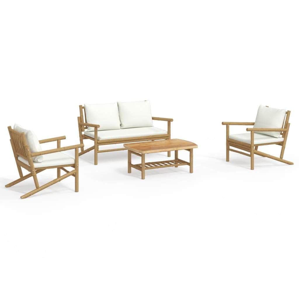 Bamboo Serenity Suite: 4-Piece Lounge Set with Cream White Cushions